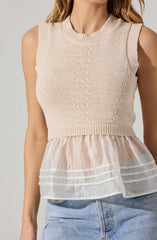 Sheer Peplum Sweater Vest