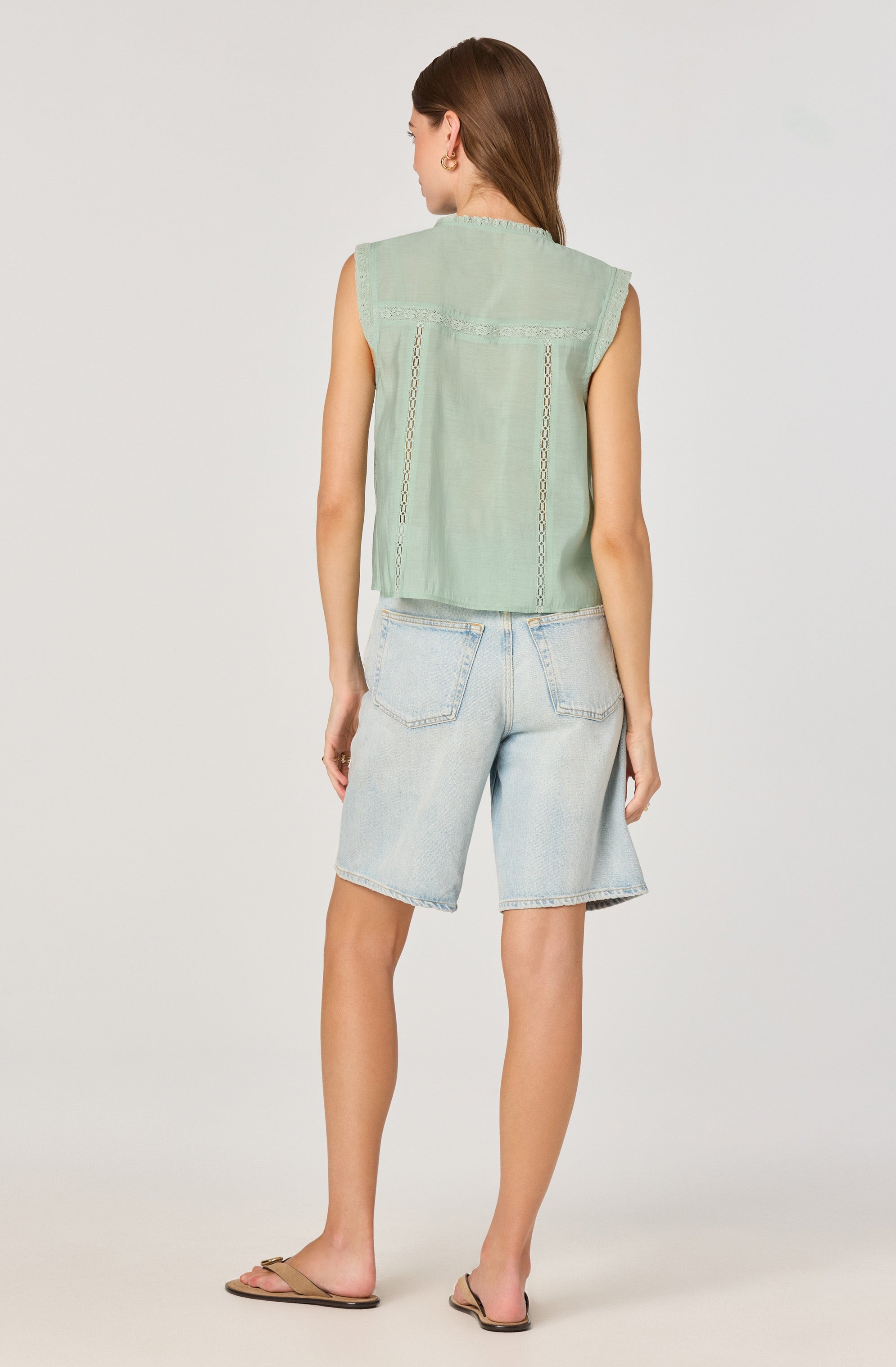 Lace Trim Tie-Front Top