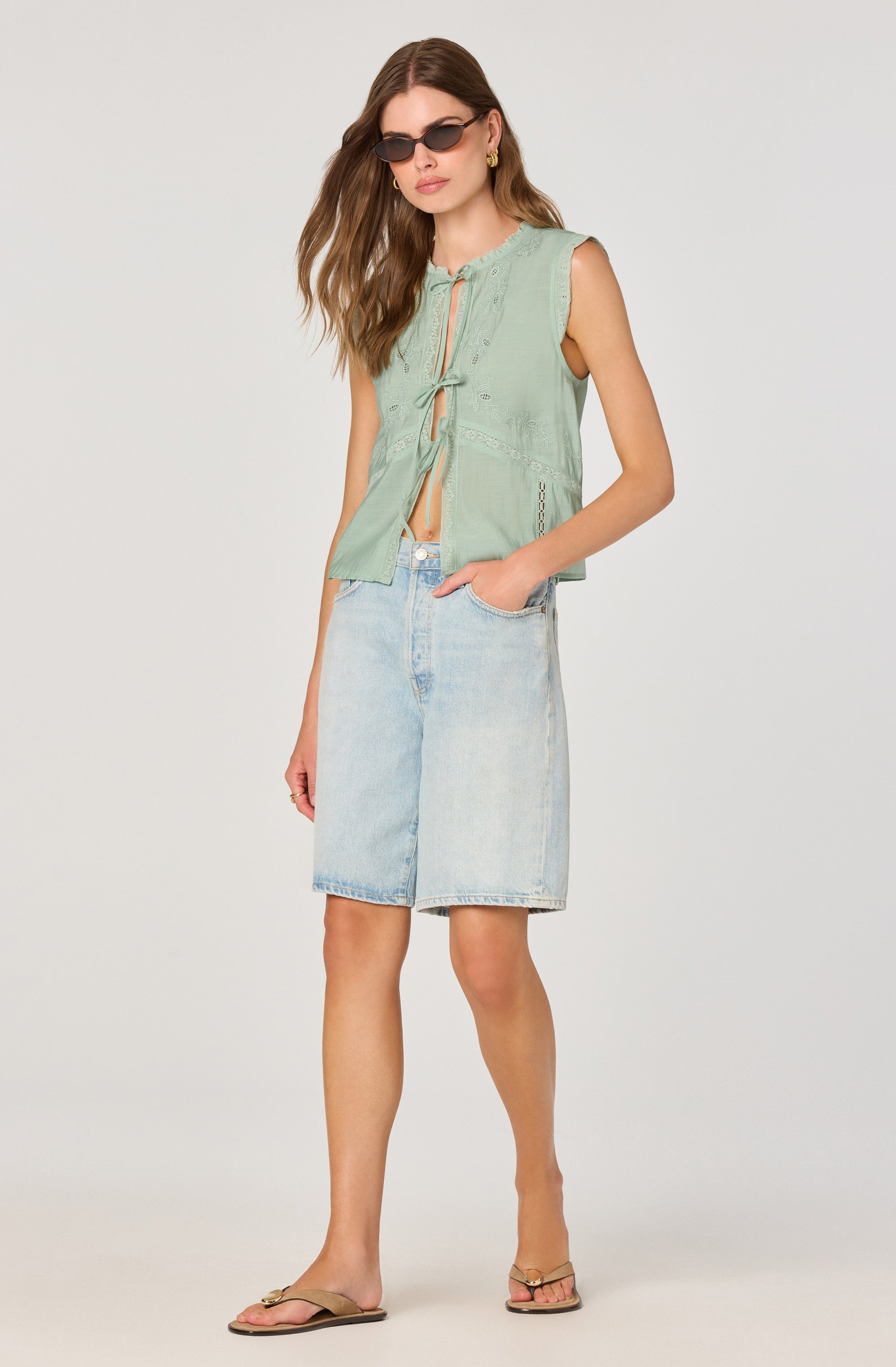 Lace Trim Tie-Front Top