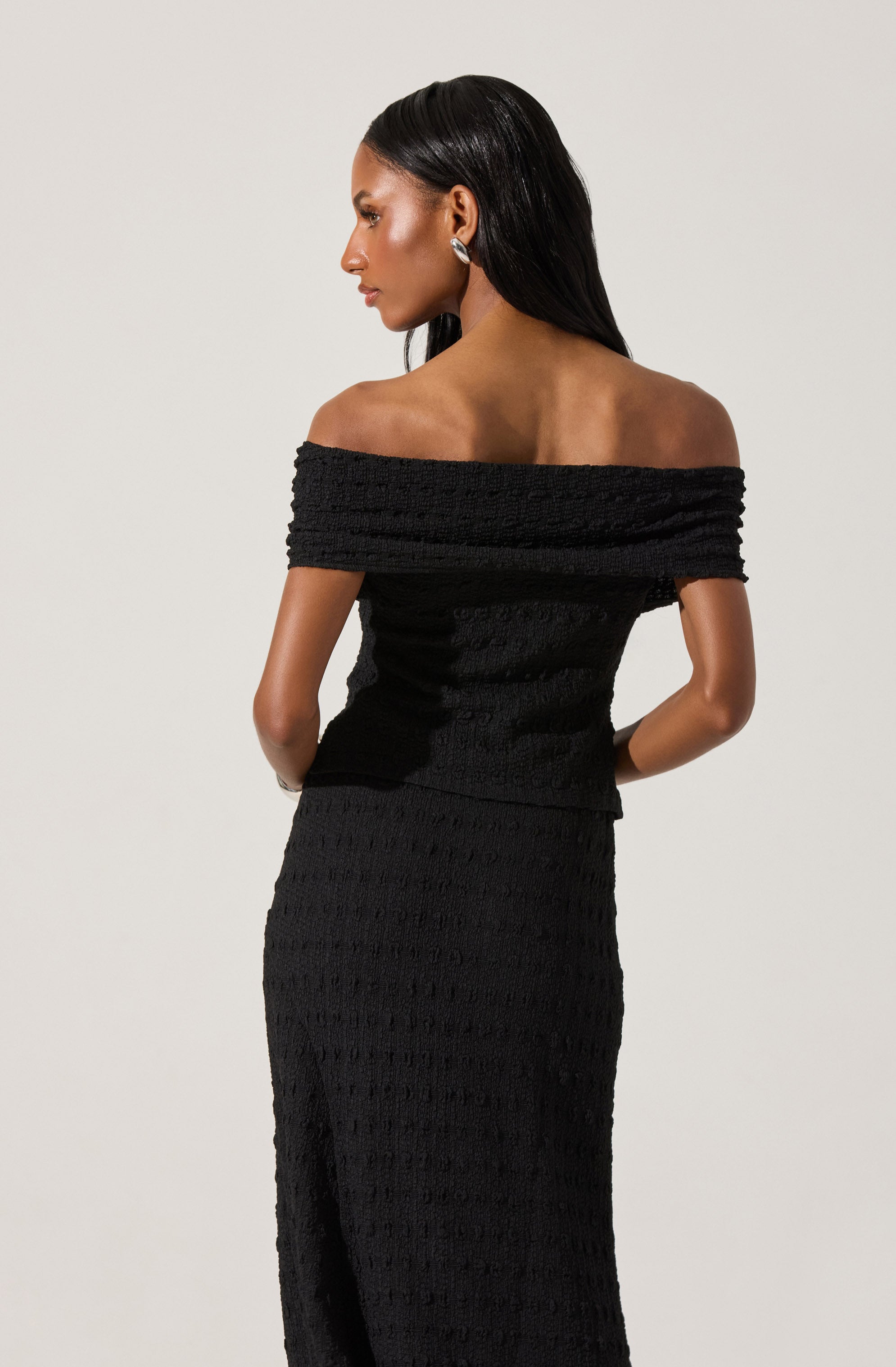 Off Shoulder Textured Knit Top