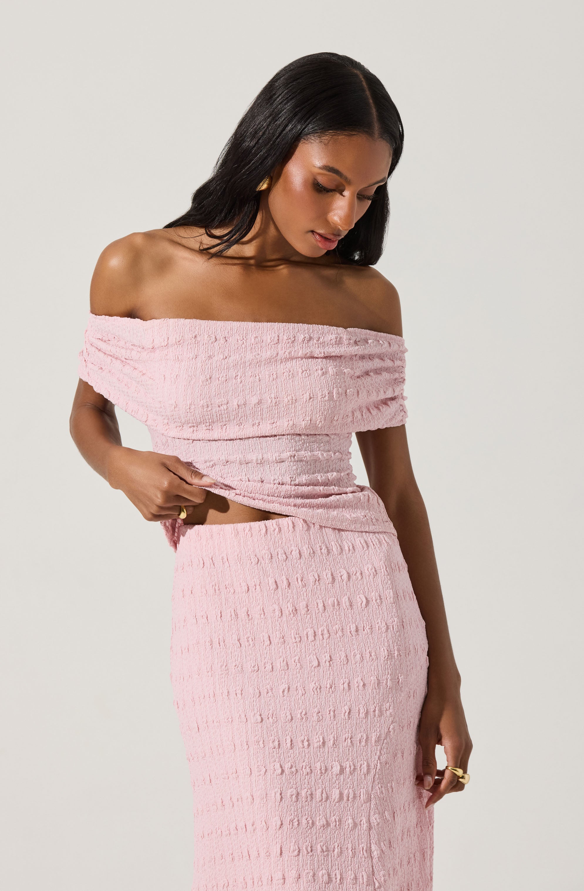 Off Shoulder Textured Knit Top