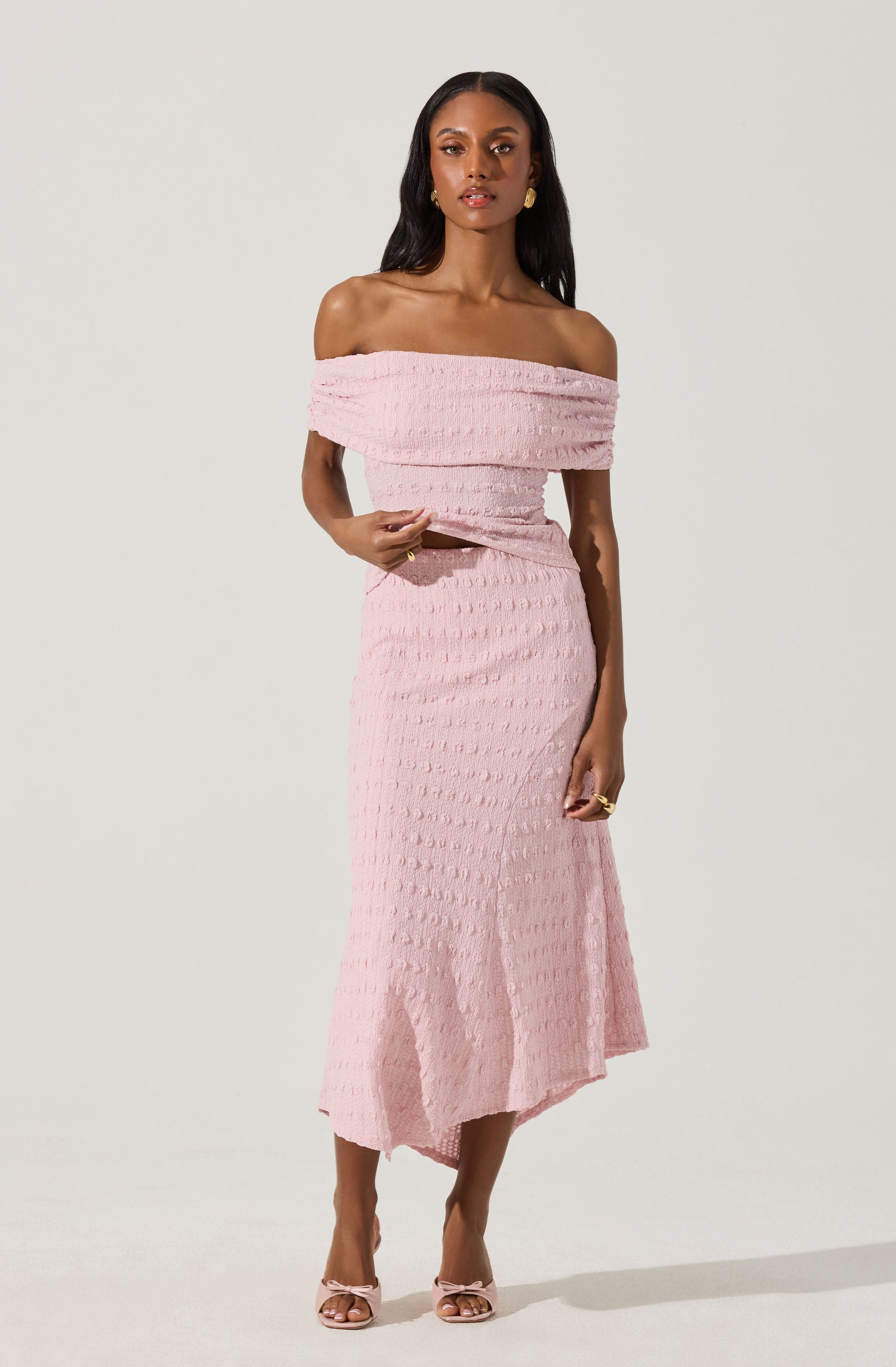 Off Shoulder Textured Knit Top