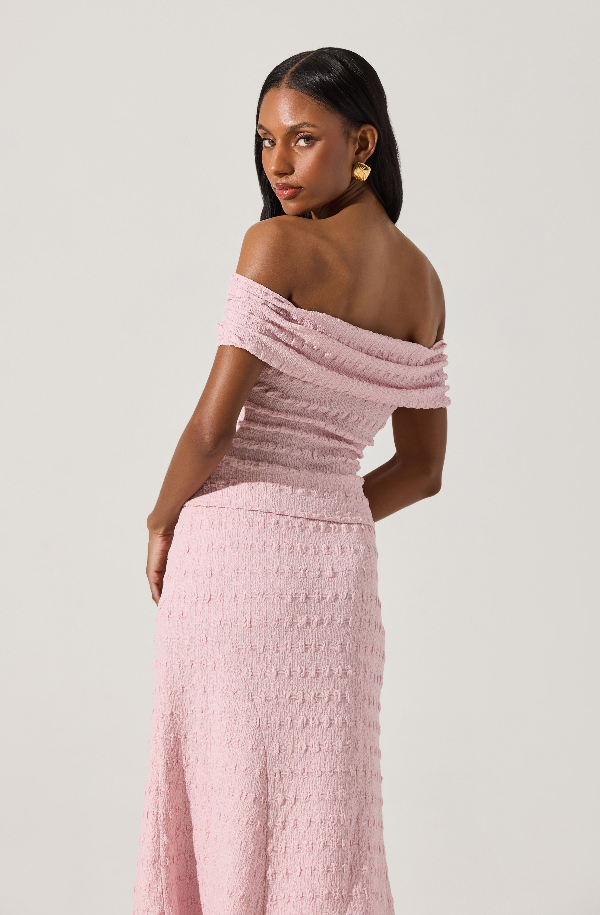 Off Shoulder Textured Knit Top