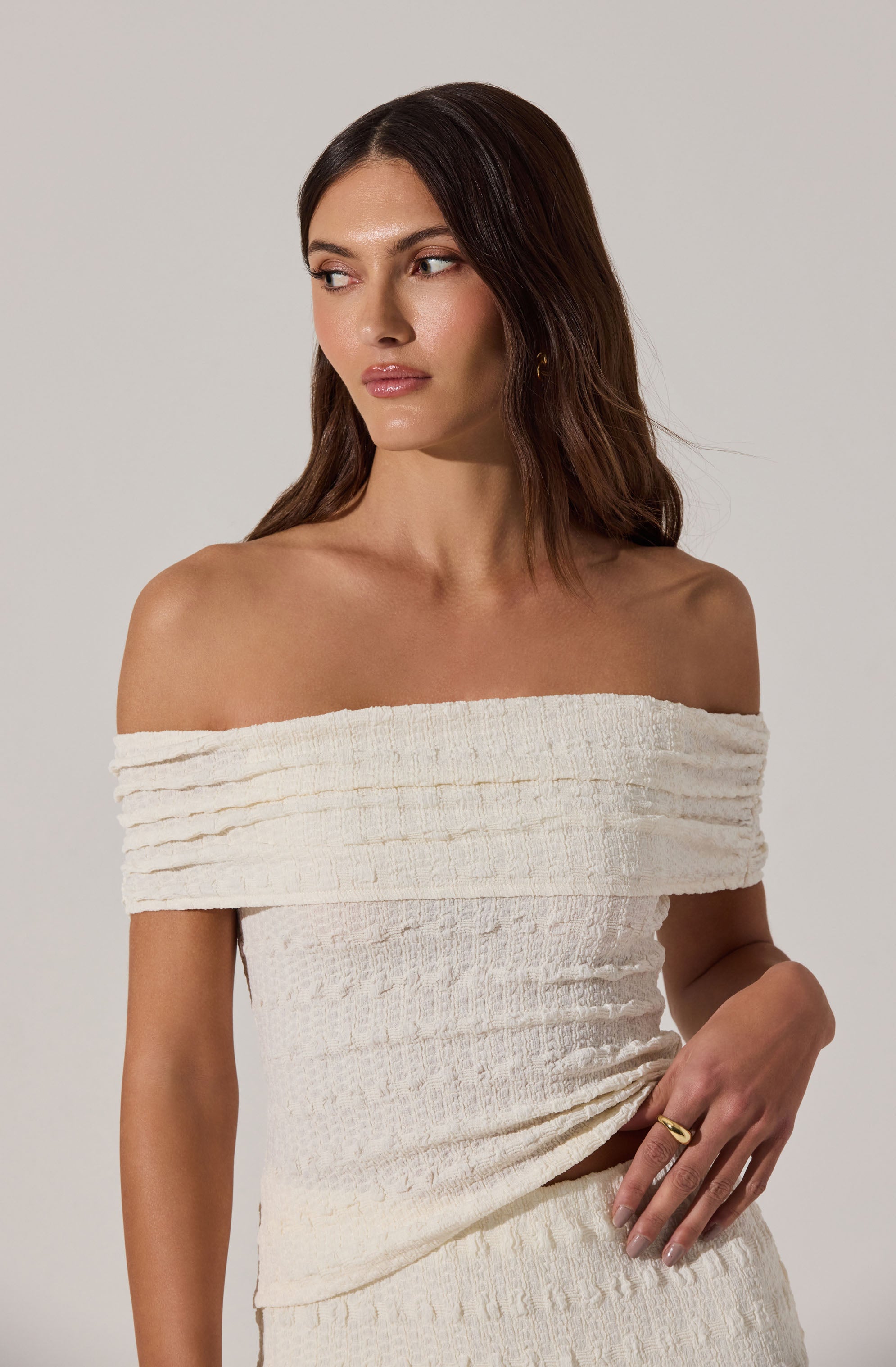 Off Shoulder Textured Knit Top
