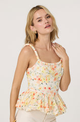 Floral Bubble Hem Peplum Top