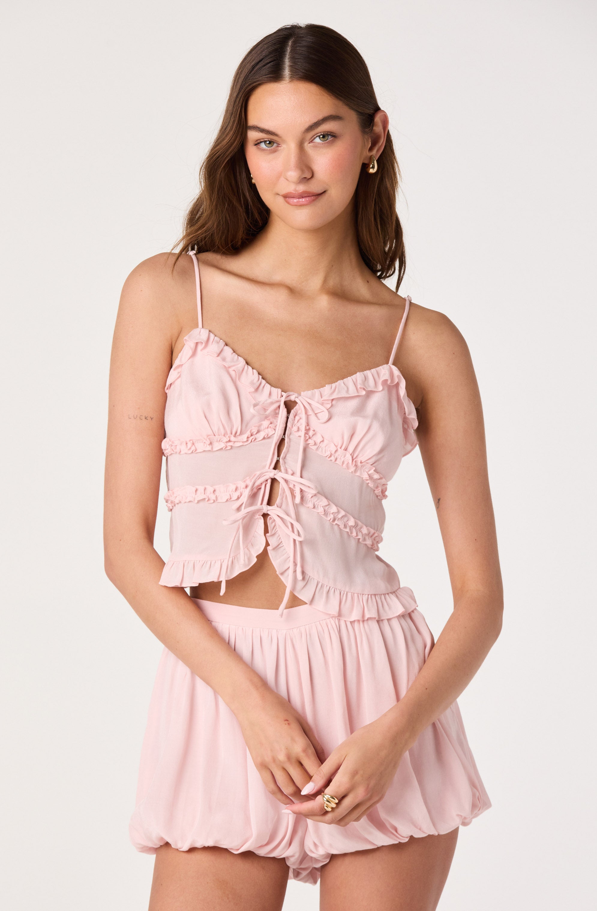 Kailey Ruffle Tie-Front Cropped Top