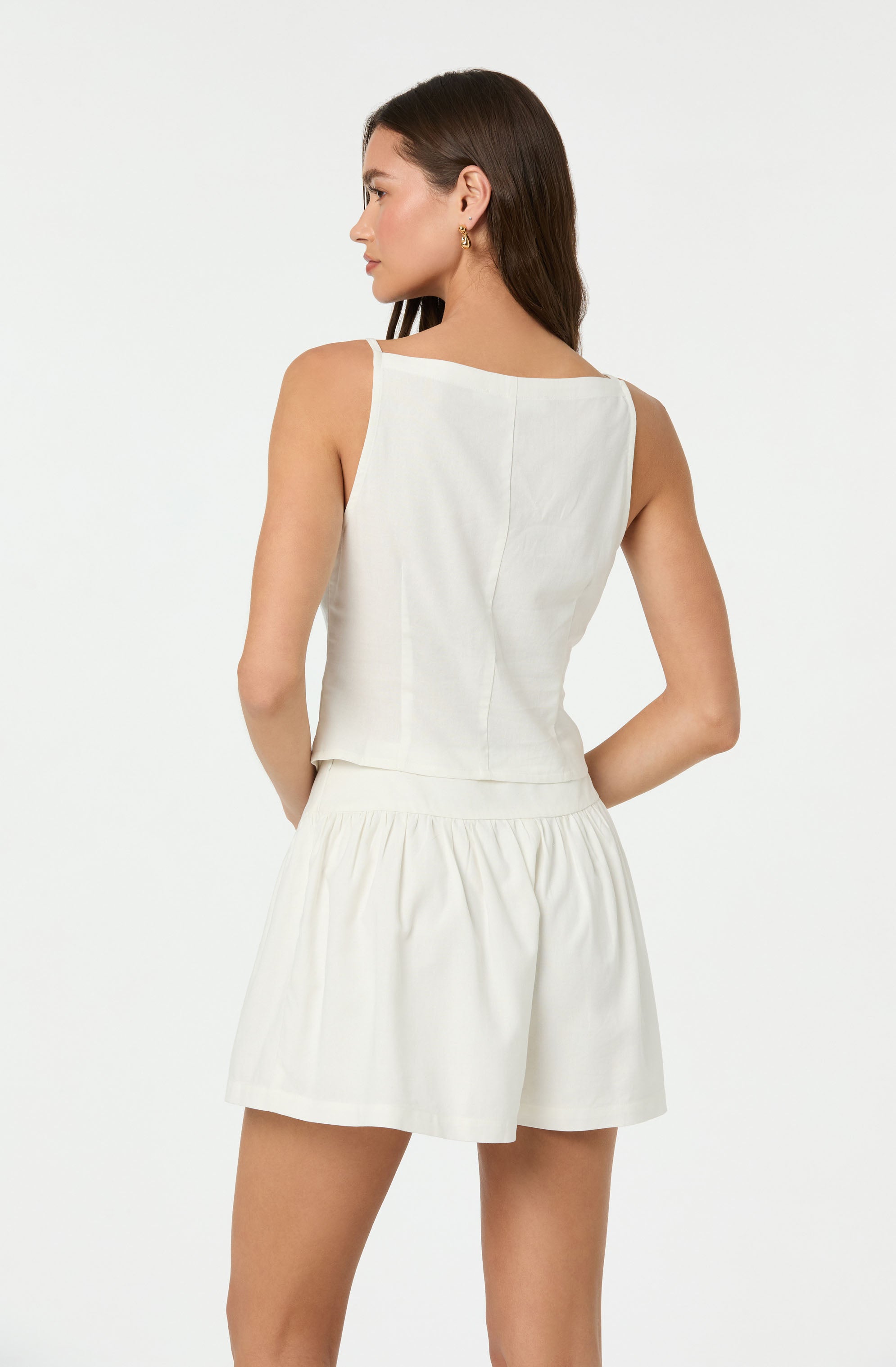 Linen-Blend Boat Neck Top