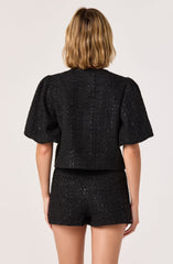 Tweed Puff Sleeve Bow Jacket