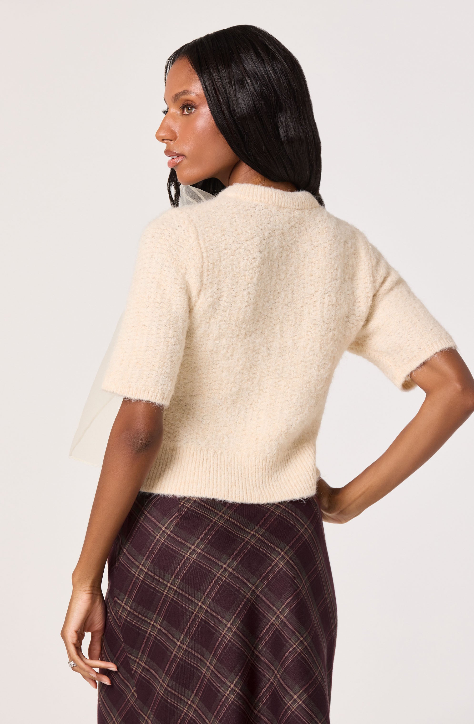 Organza Bow Short Sleeve Cardigan