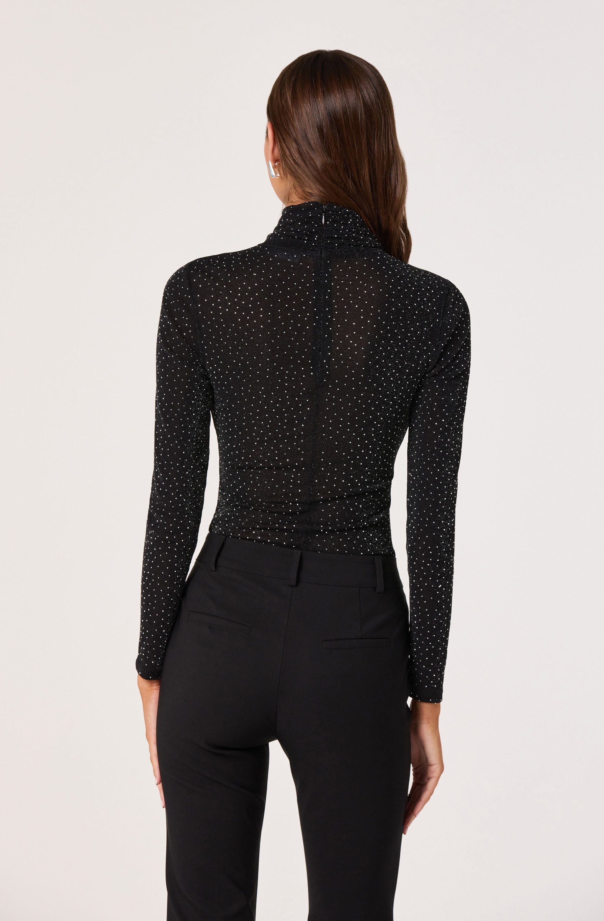 Embellished Crossover Mock Neck Top