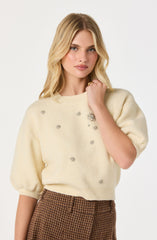 Jewel Embellished Puff Sleeve Sweater