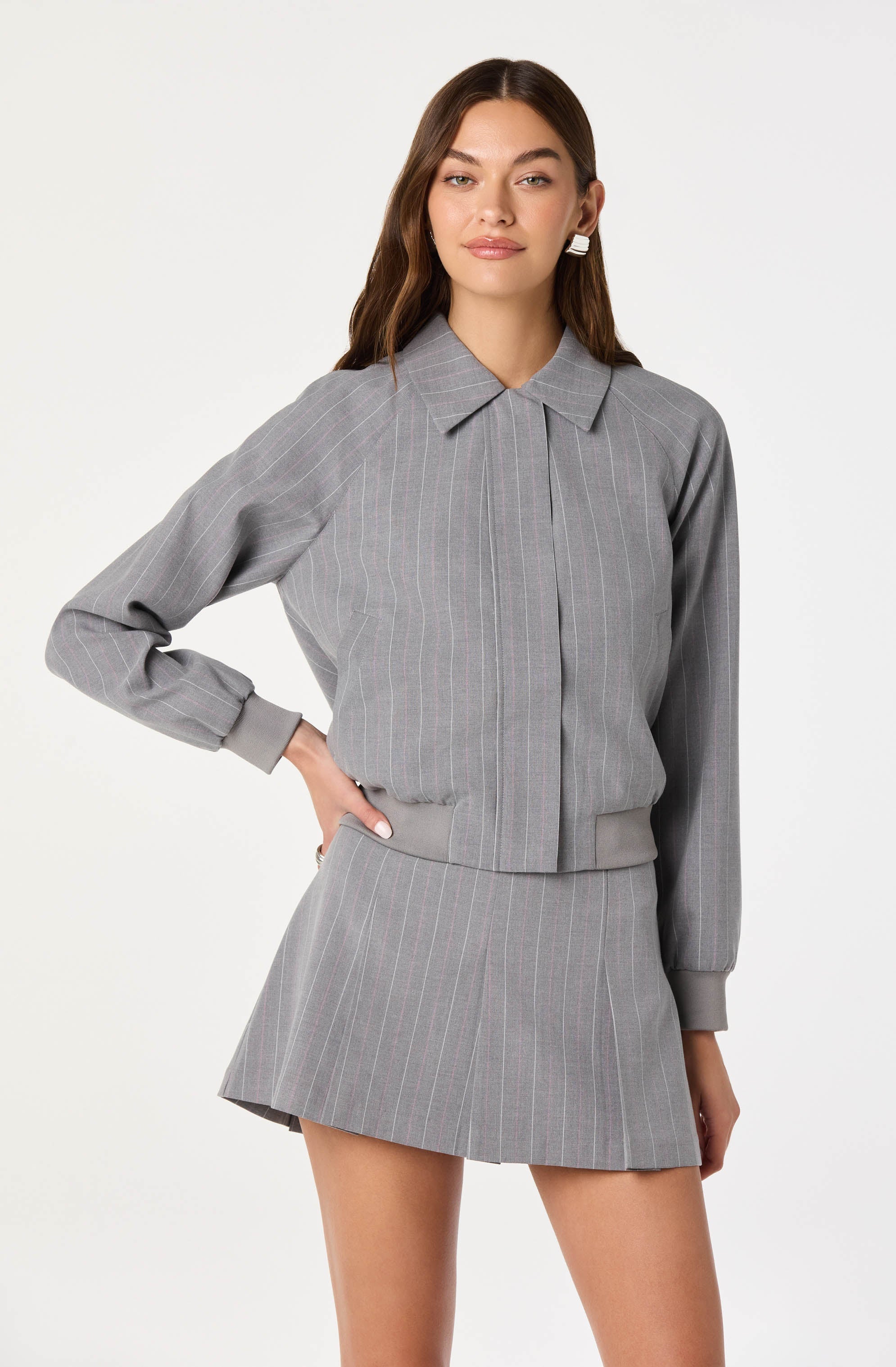Pinstripe Collared Bomber Jacket