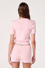 Scalloped Placket Ribbed Cardigan
