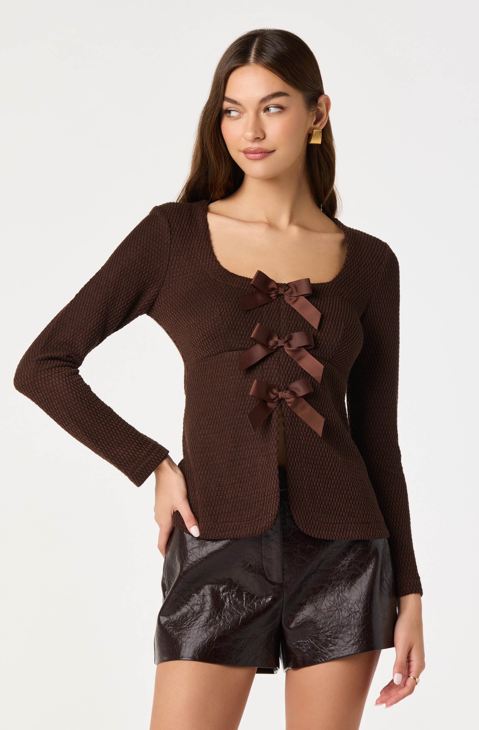Textured Bow Flyaway Top
