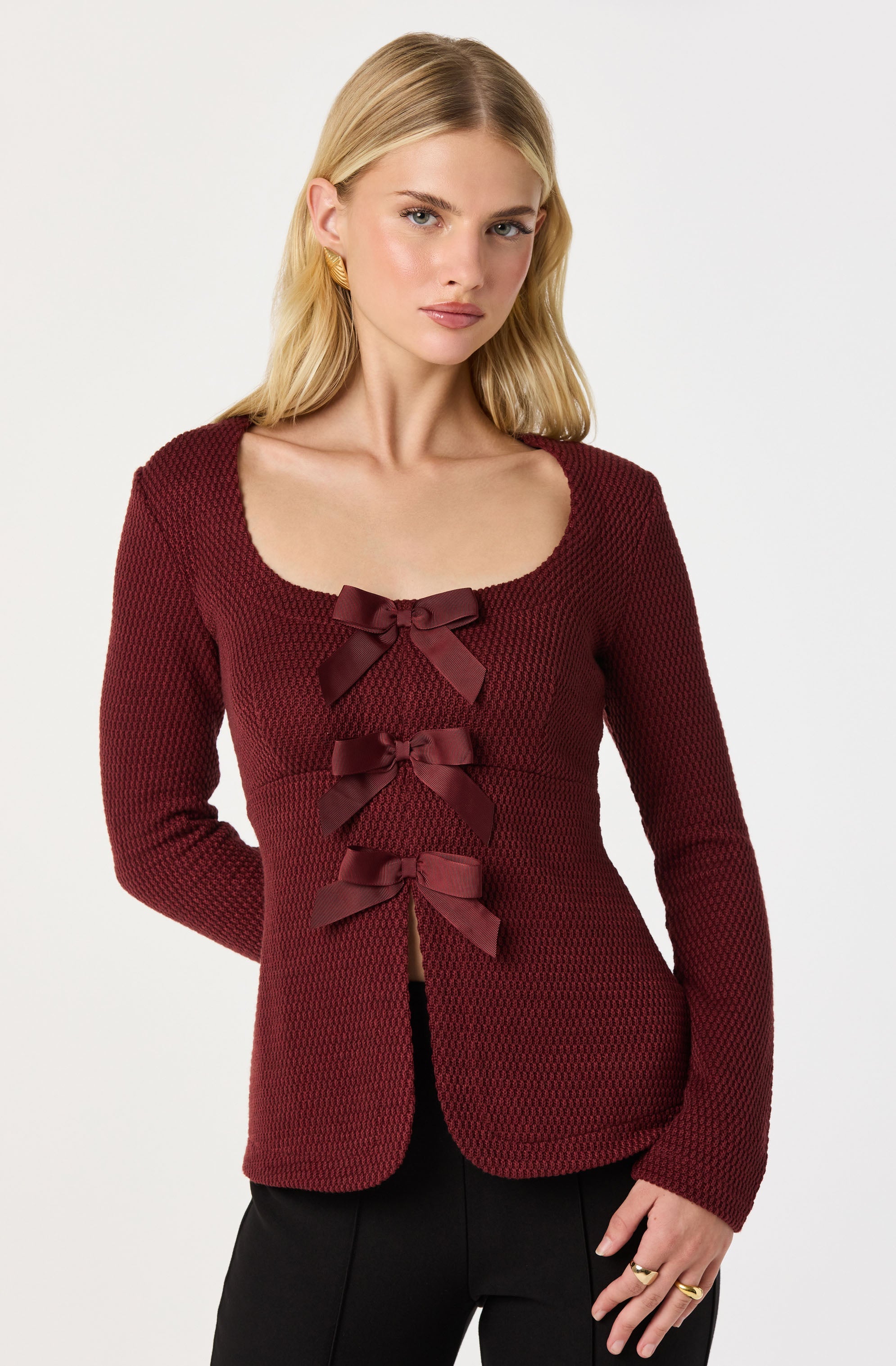 Textured Bow Flyaway Top