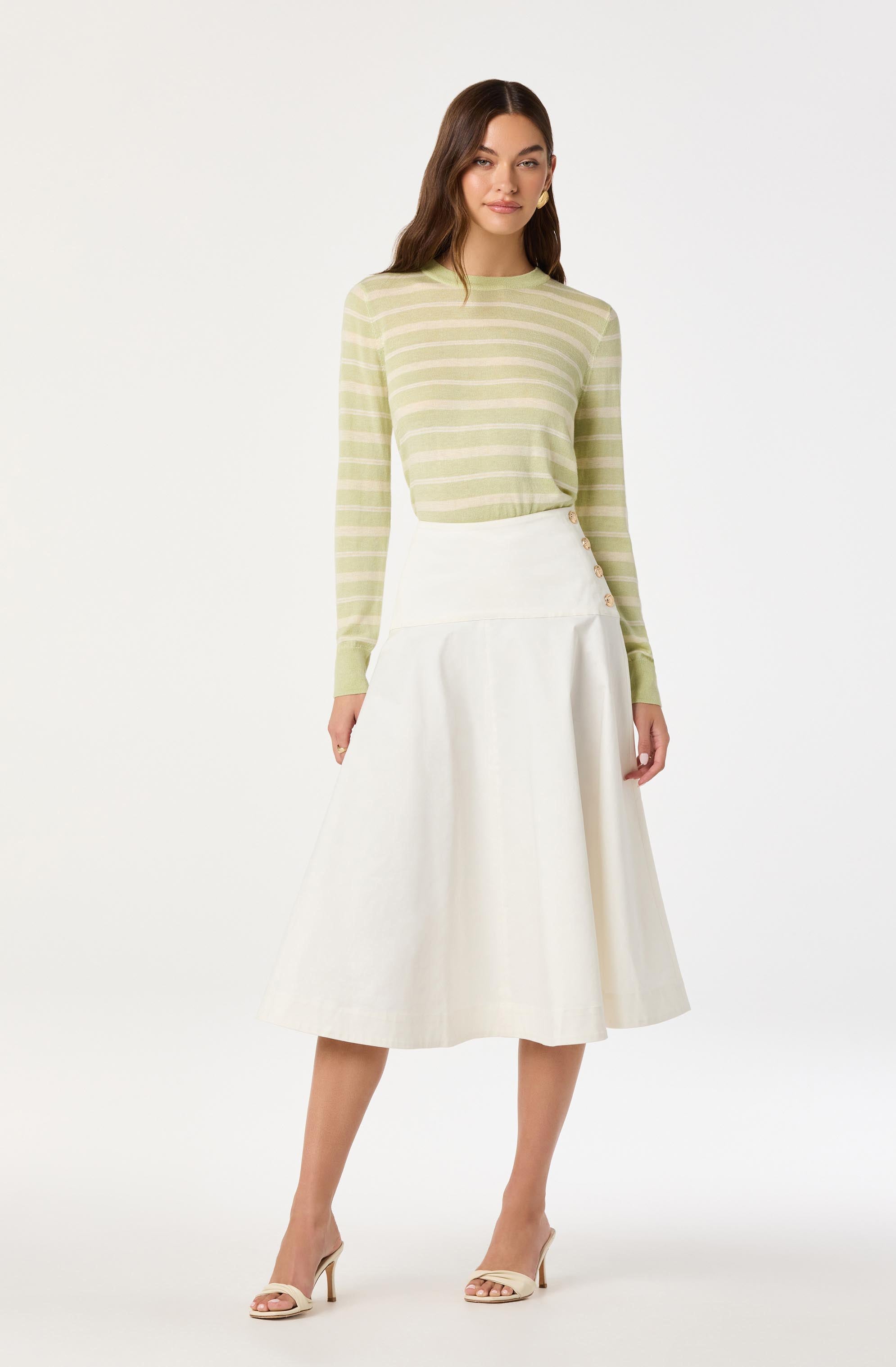 Striped Semi-Sheer Crewneck Sweater