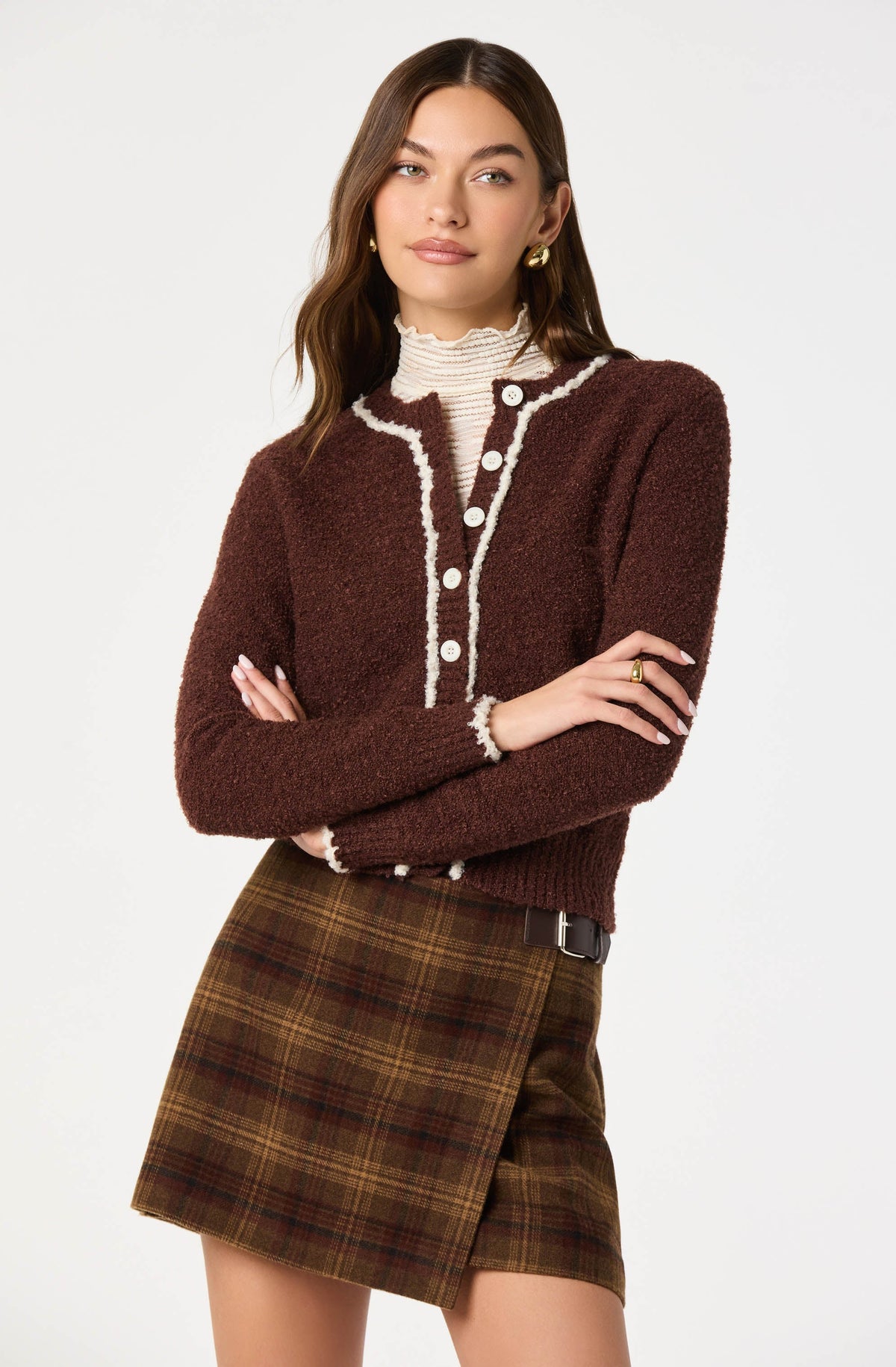 Contrast Stitch Textured Cardigan