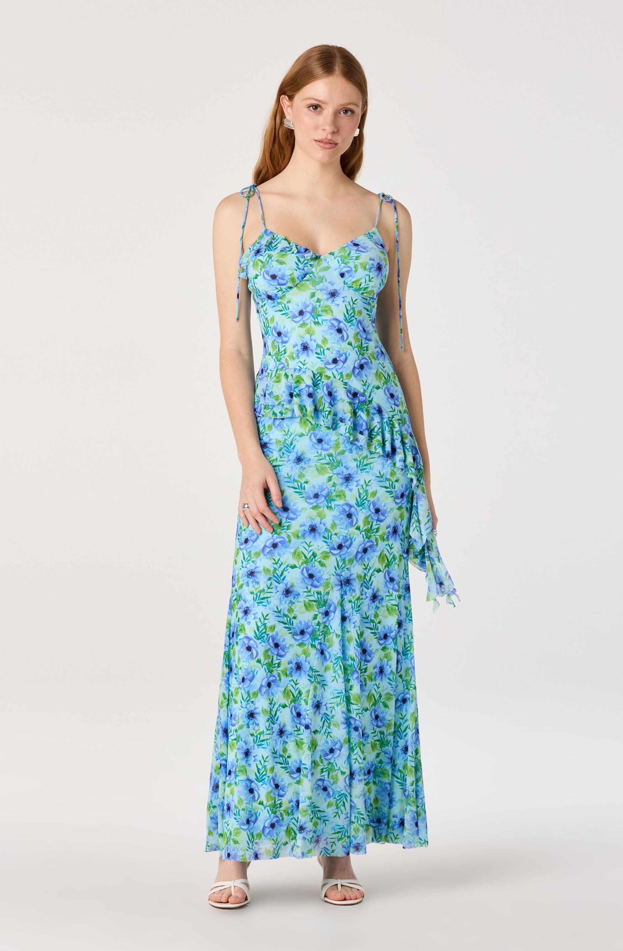 Mejra Floral Ruffle Asymmetric Tank Top