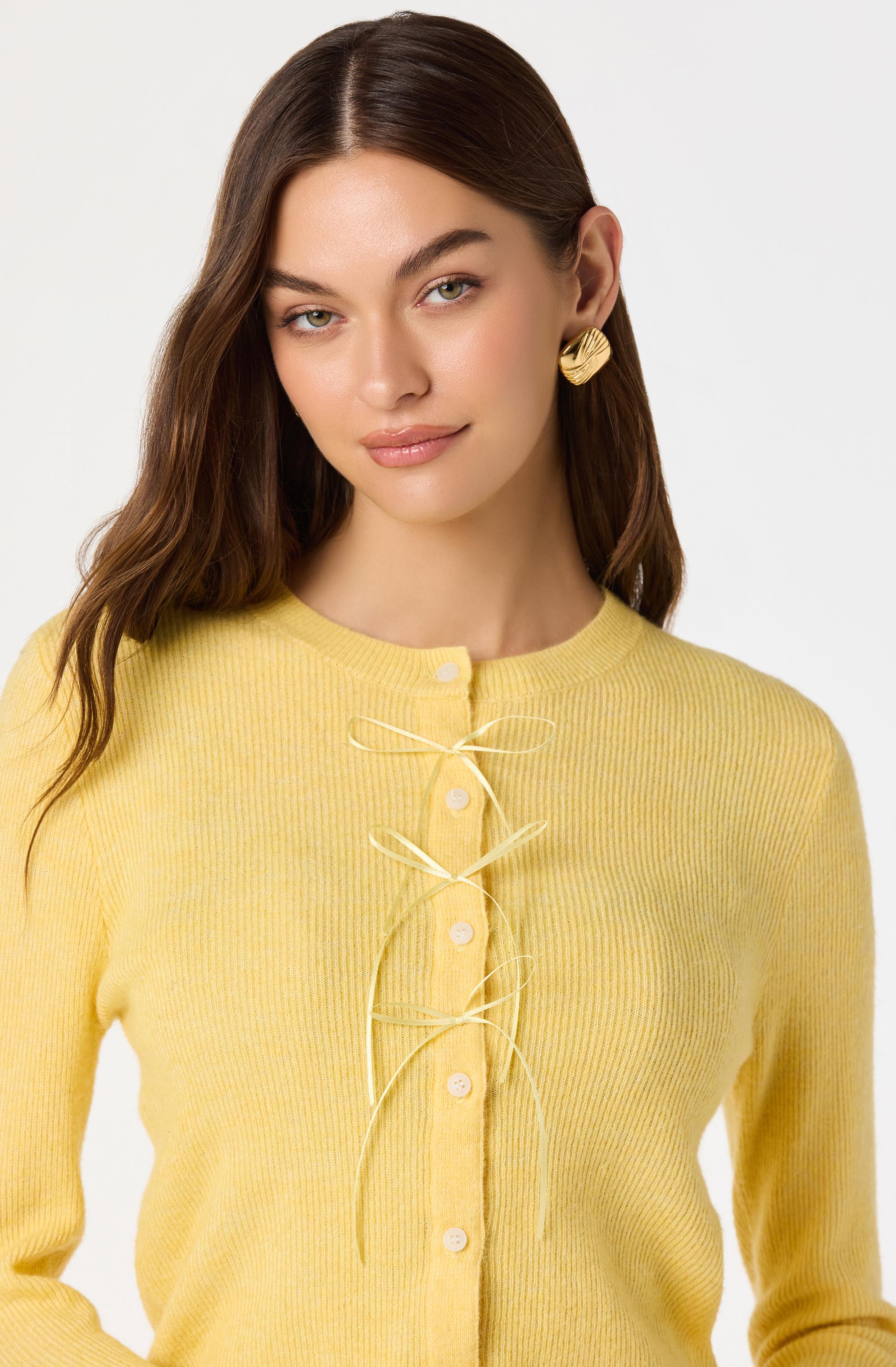 Ribbed Bow Adorned Cardigan