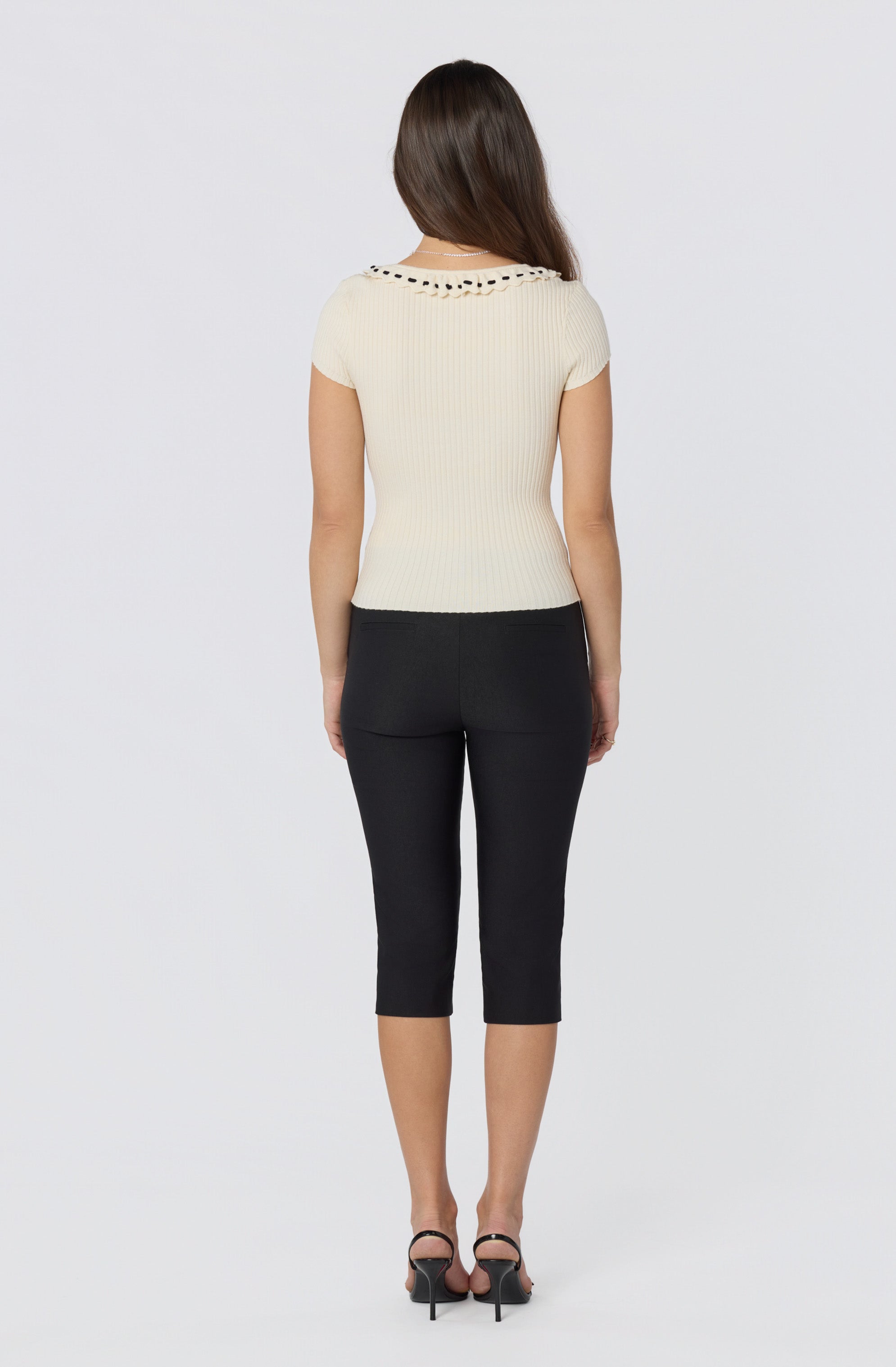 Lina Ruffle Trim Ribbed Sweater Top