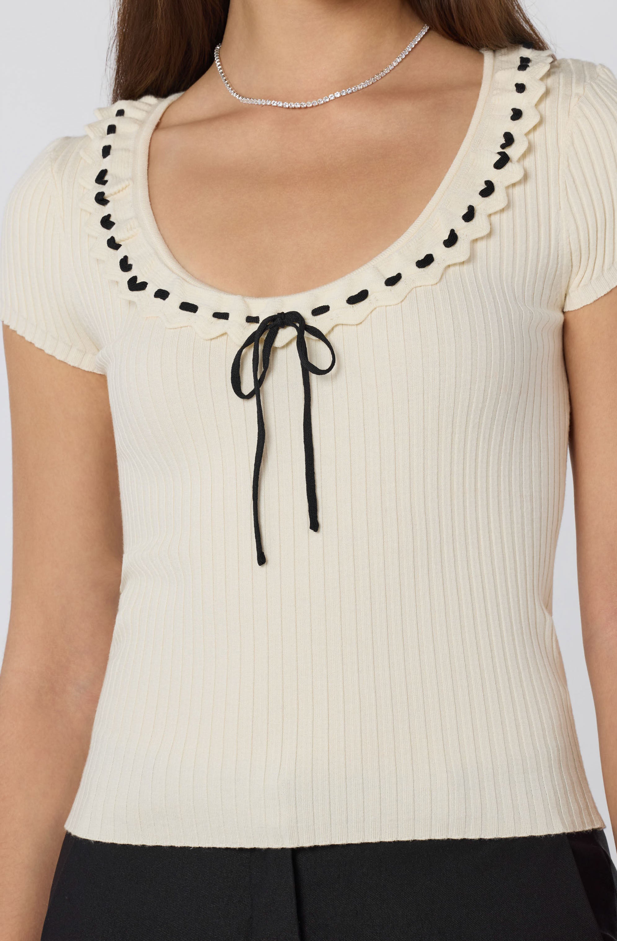 Lina Ruffle Trim Ribbed Sweater Top