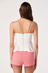 Teale Eyelet Scalloped Peplum Cropped Top