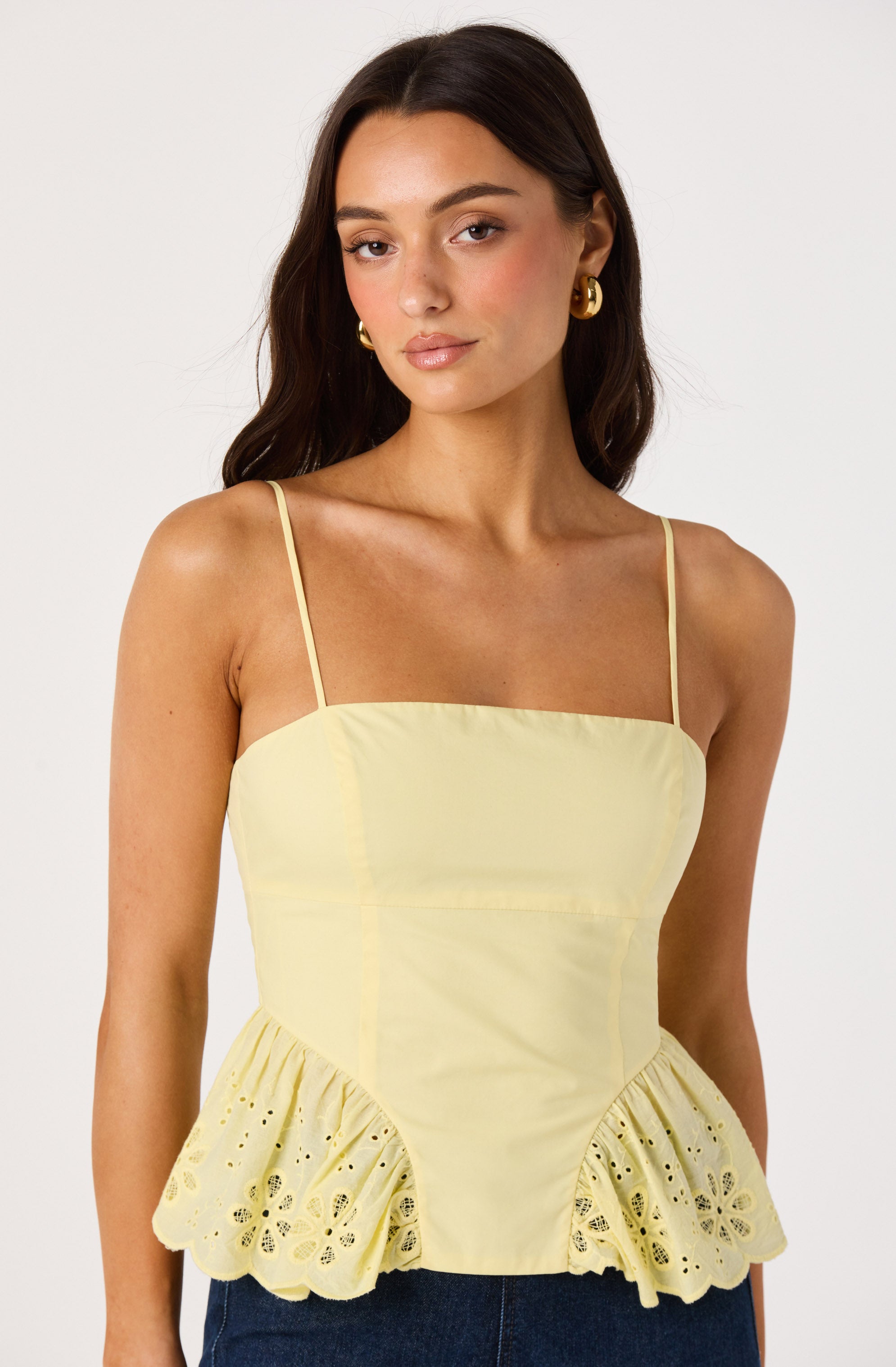 Teale Eyelet Scalloped Peplum Cropped Top
