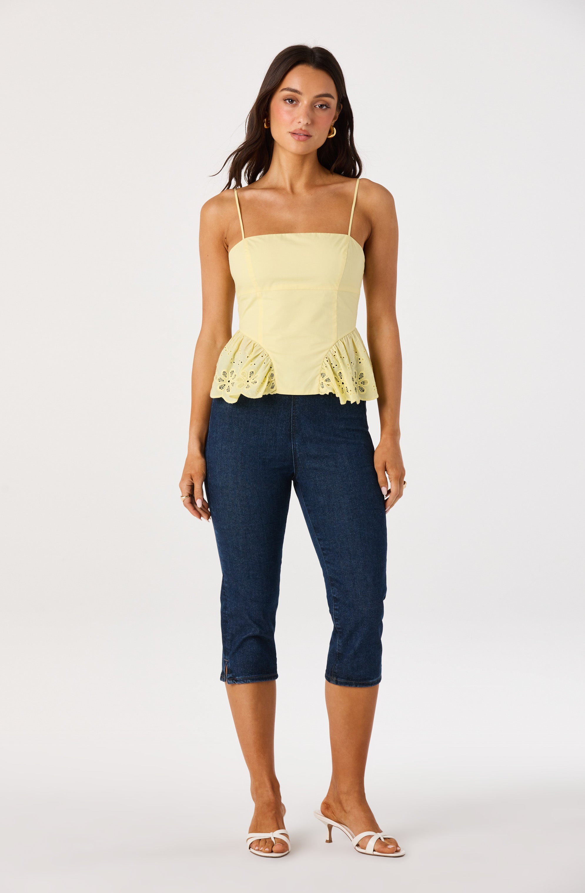 Teale Eyelet Scalloped Peplum Cropped Top