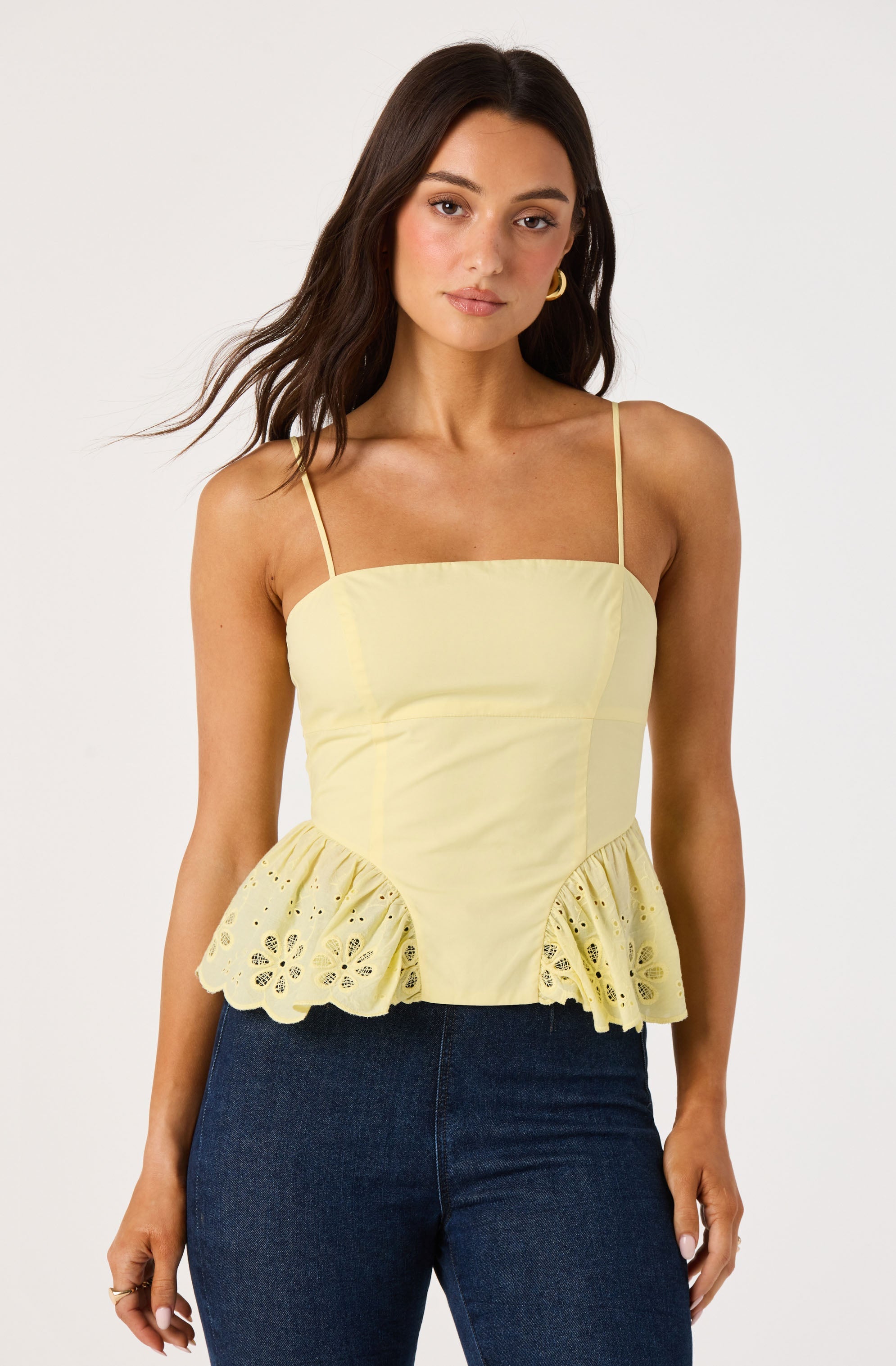 Teale Eyelet Scalloped Peplum Cropped Top