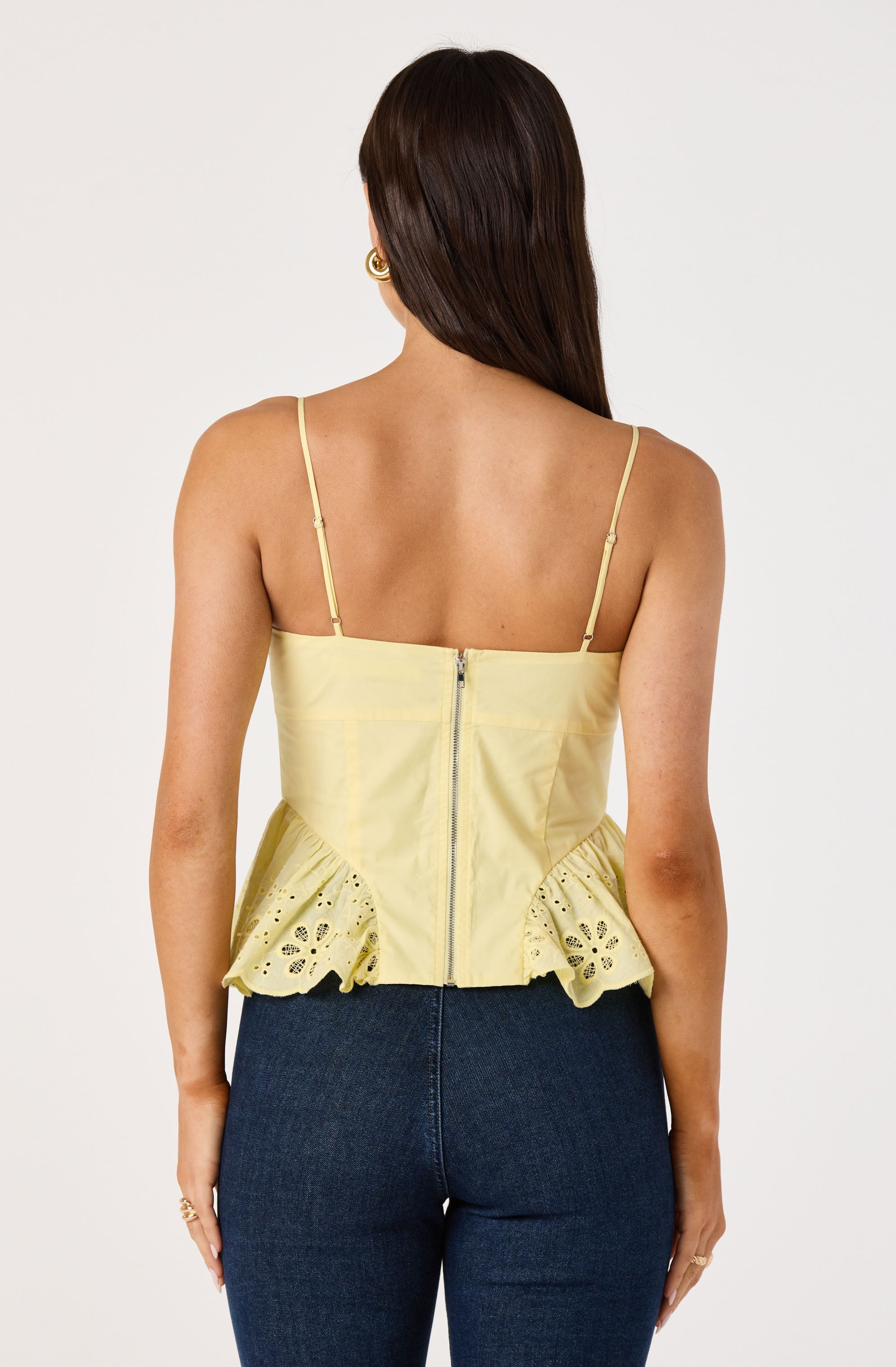 Teale Eyelet Scalloped Peplum Cropped Top