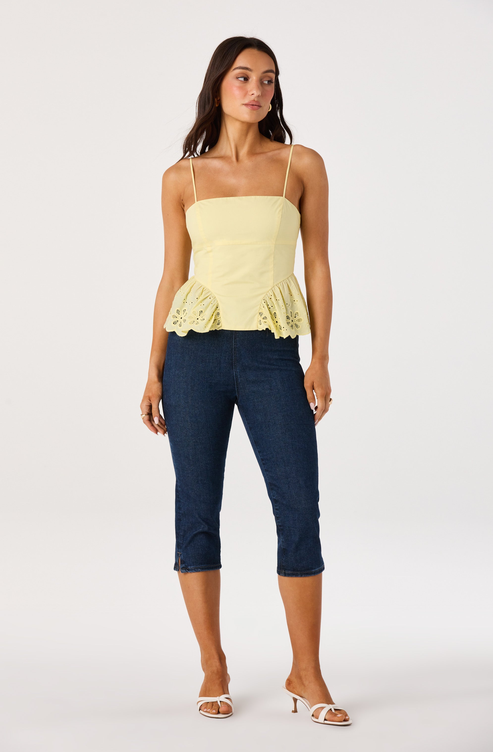 Teale Eyelet Scalloped Peplum Cropped Top