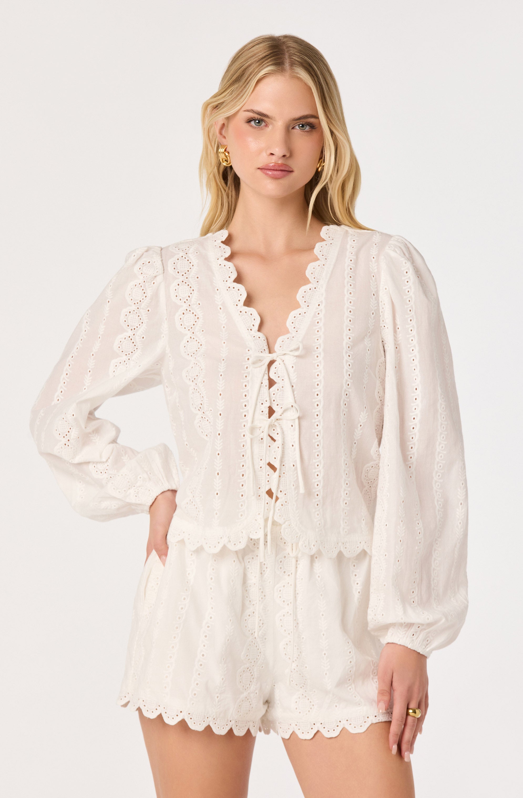 Leah Eyelet Tie-Front Top