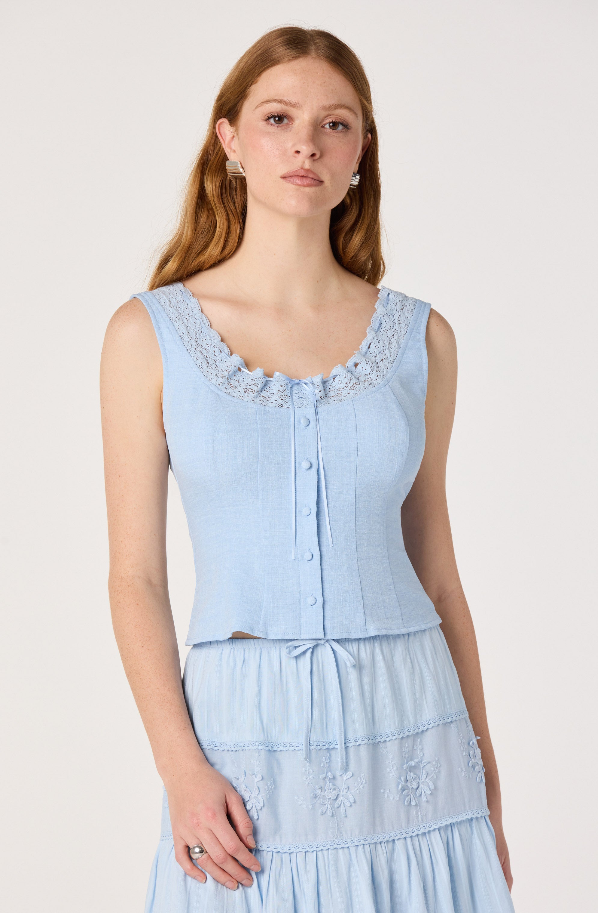 Victoria Crochet Trim Button-Front Top