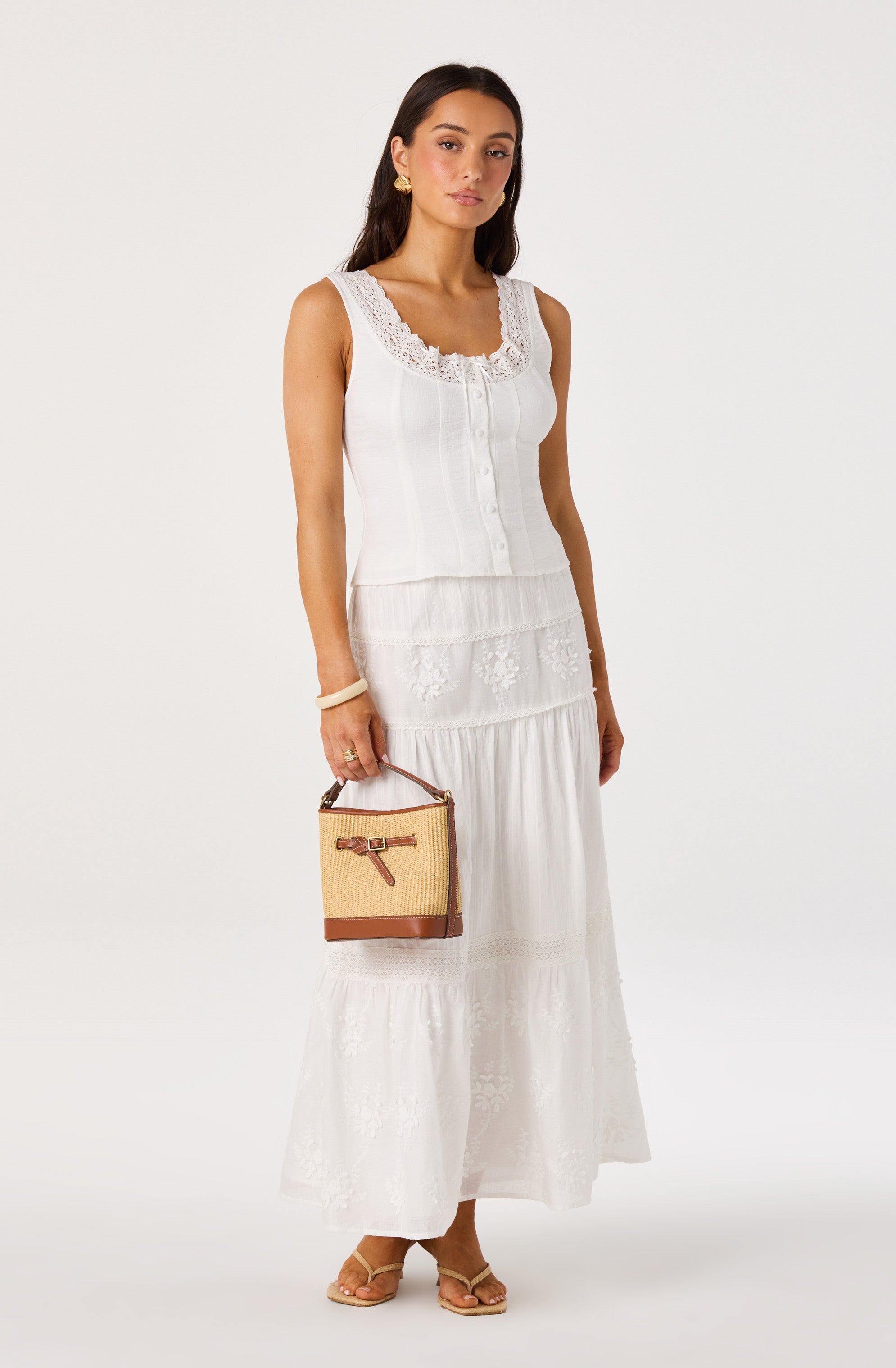 Victoria Crochet Trim Button-Front Top