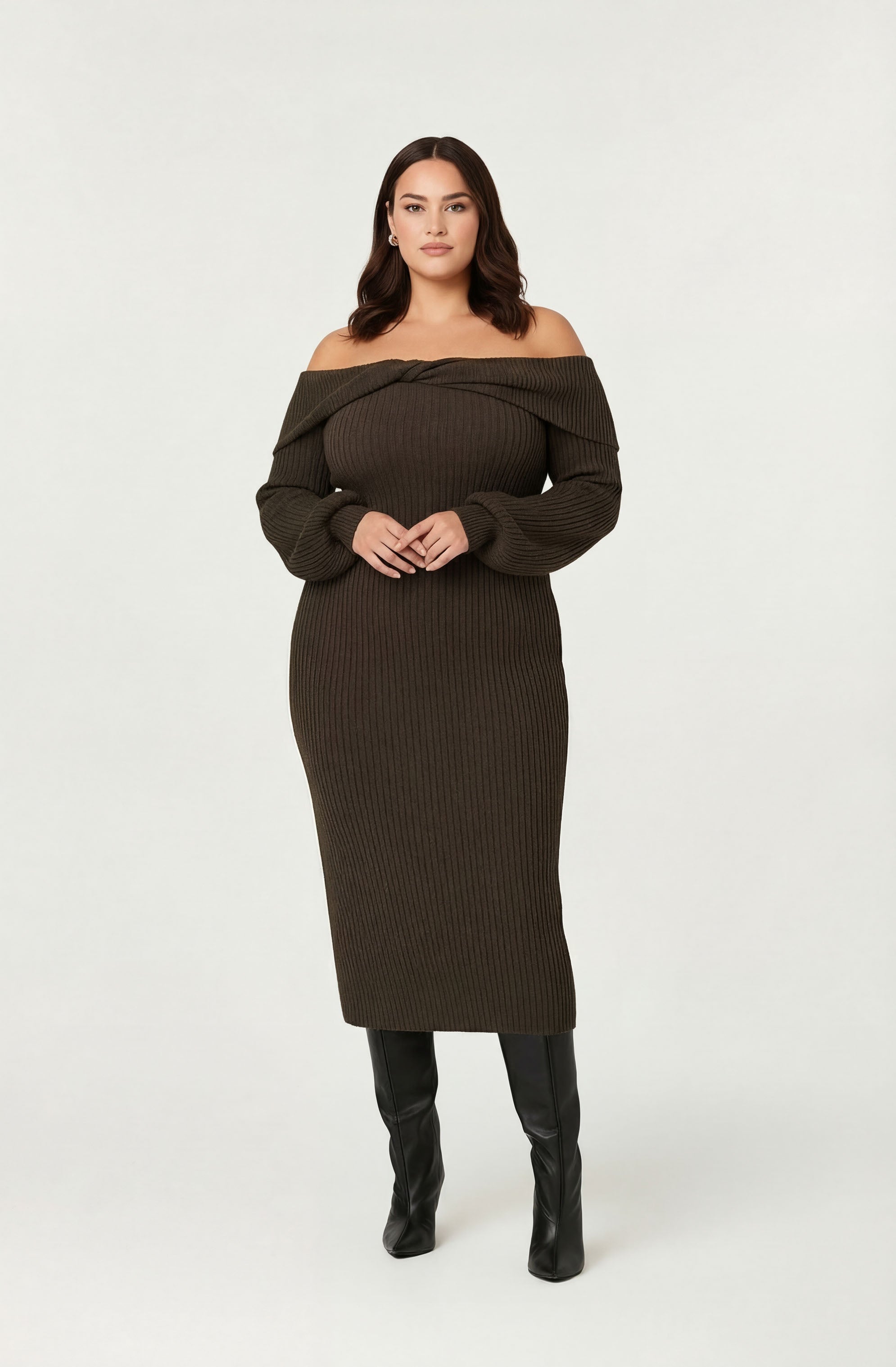 Tilde Off Shoulder Midi Sweater Dress