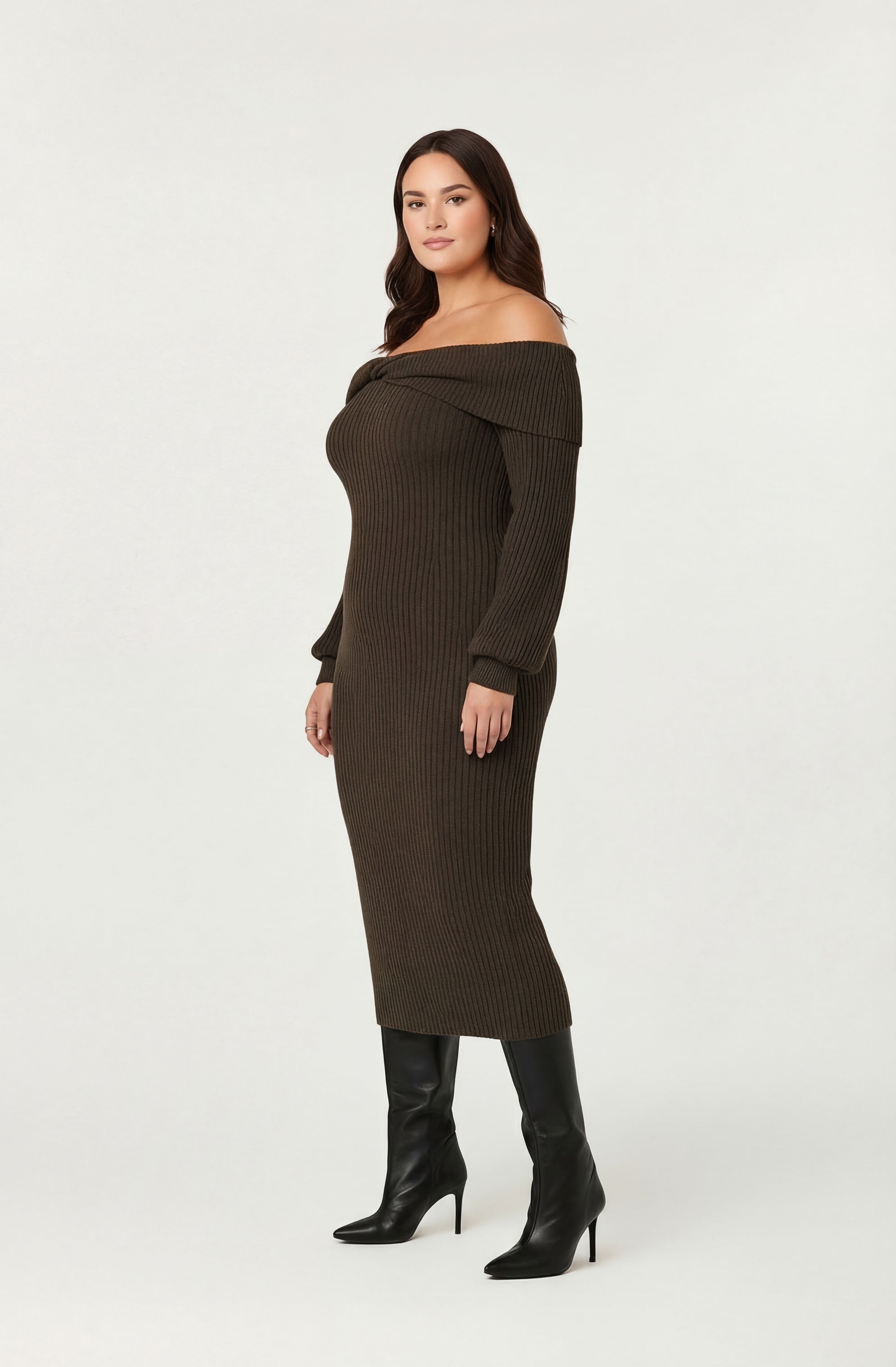Tilde Off Shoulder Midi Sweater Dress