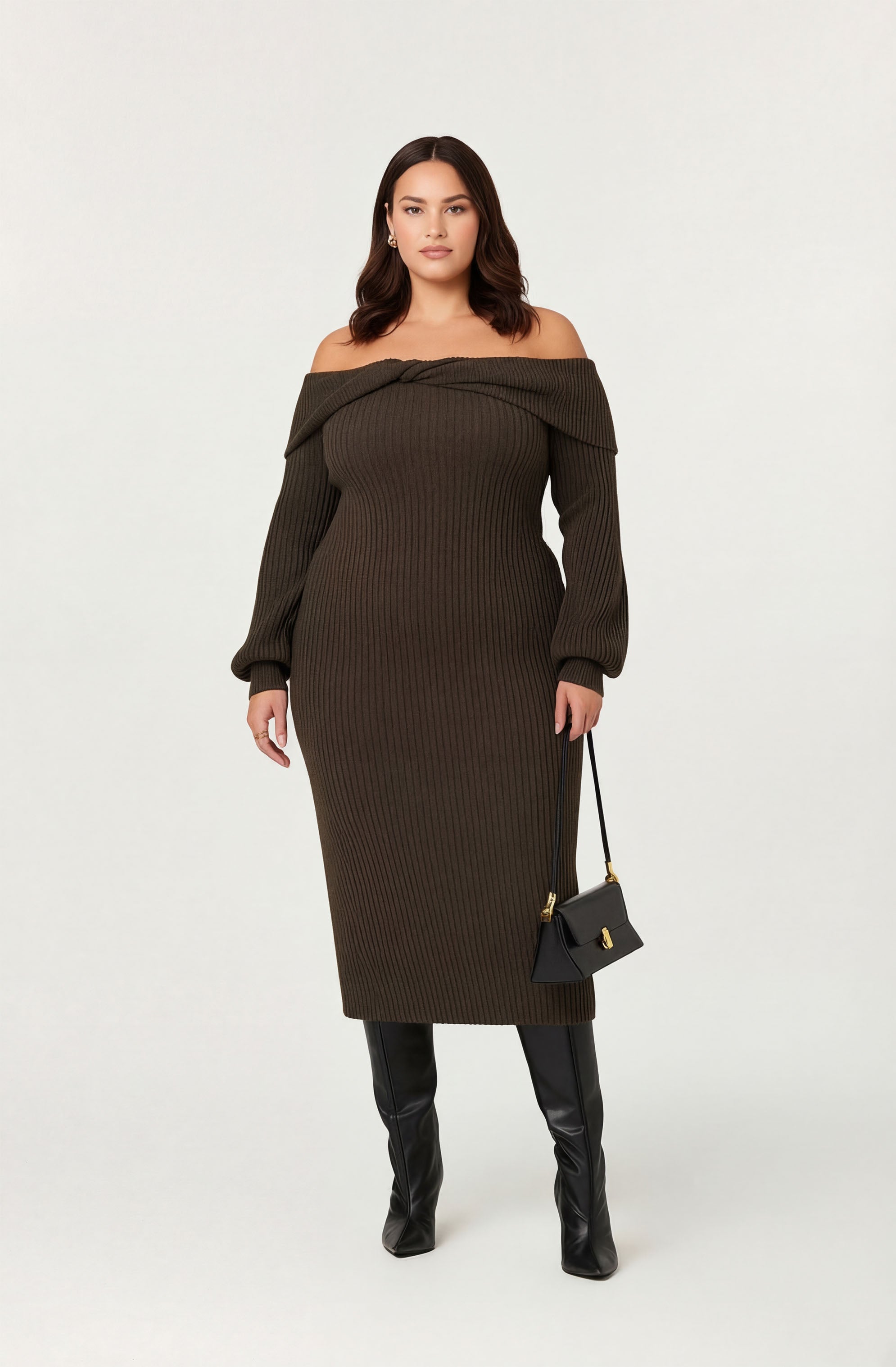 Tilde Off Shoulder Midi Sweater Dress